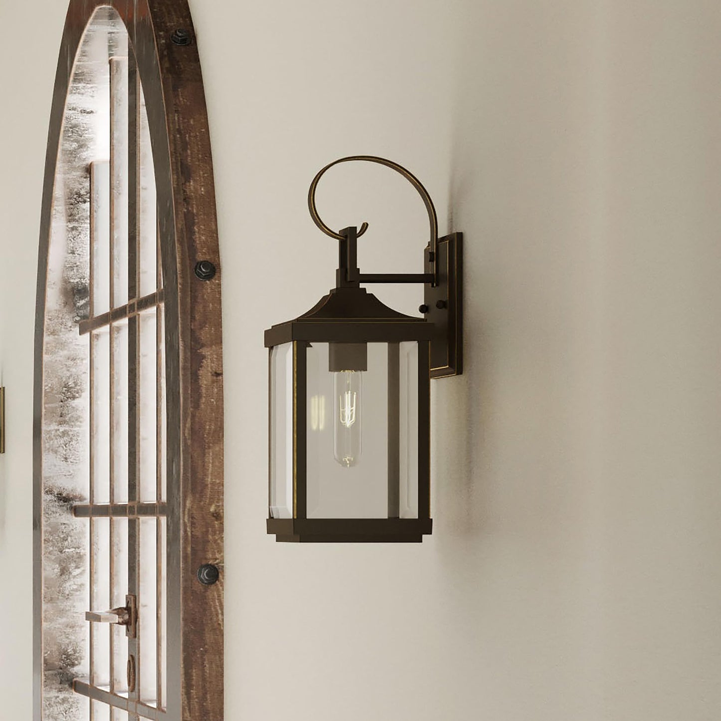 Gibbes Street Collection 2-Light Clear Beveled Glass New Traditional Outdoor Medium Wall Lantern Light Antique Bronze
