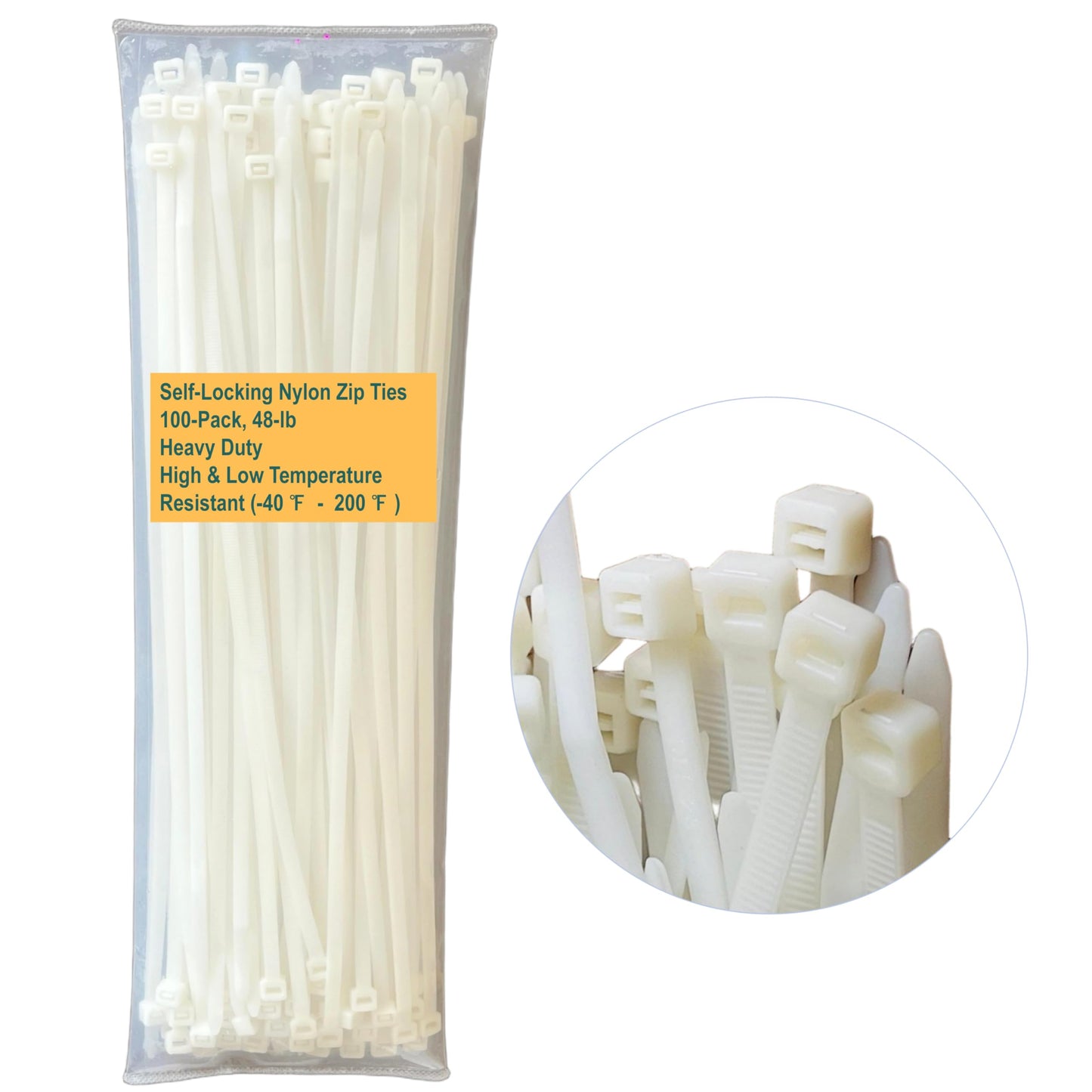 Heavy-Duty Self-Locking Nylon Zip Ties 100-Pack (10.24"), 48lb Tensile Strength, Extreme Temp (-40? to 200?), UV & Weather Resistant Indoor Outdoor