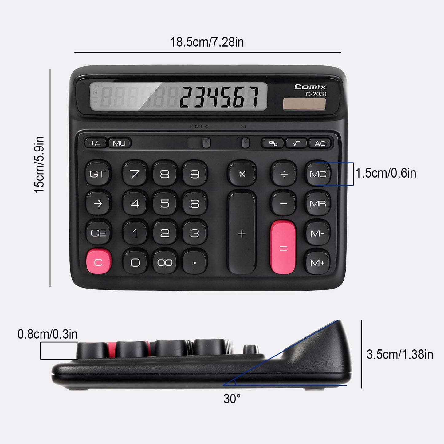 Comix Desk Calculator with 12 Digits Large LCD Display, Solar Battery Dual Power, Large Computer Keys Basic Calculator for Home Office School