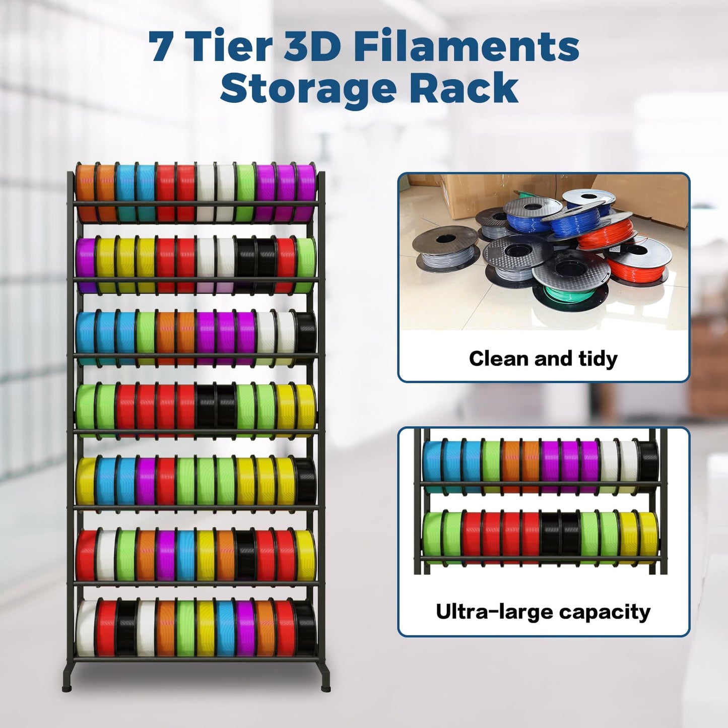 ARTINRACK 3D Printer Filament Rack, Heavy Duty Storage Shelves for 3d Printing Filaments, 7 Tier Large Capacity Filament Storage for 3D Printing