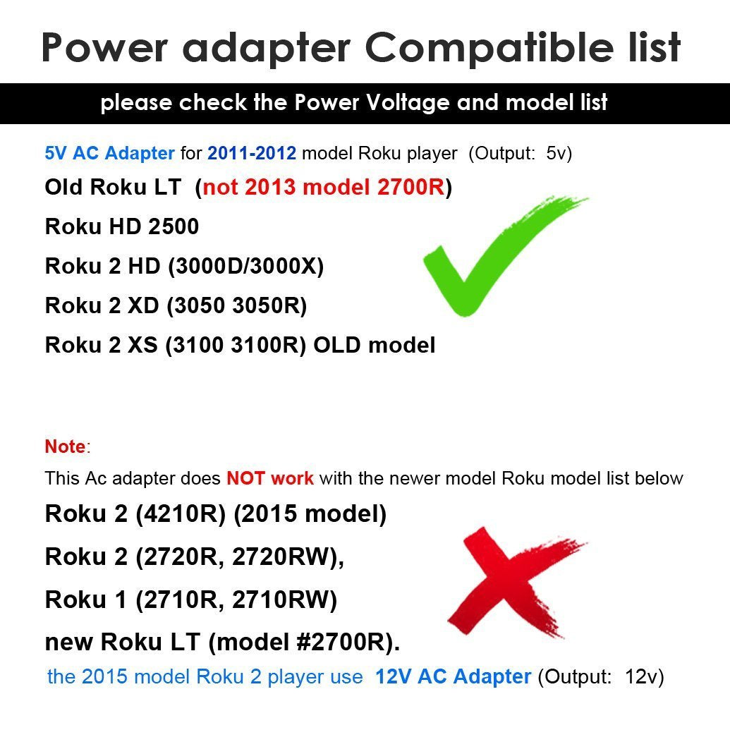T POWER 5V Ac Dc Adapter Charger for Roku Soundbridge M1000 M1001 & Roku 2 HD 3000D,3000X Roku 2 XD 3050 3050R Roku 2 XS 3100 3100R Wireless Digital…
