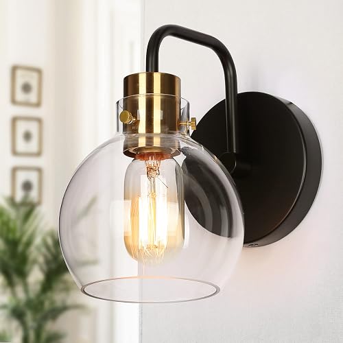 classy leaves Wall Sconces, 1-Light Black Bathroom Light Fixtures with Electroplated Gold Brass Socket, Farmhouse Black and Gold Sconces Wall