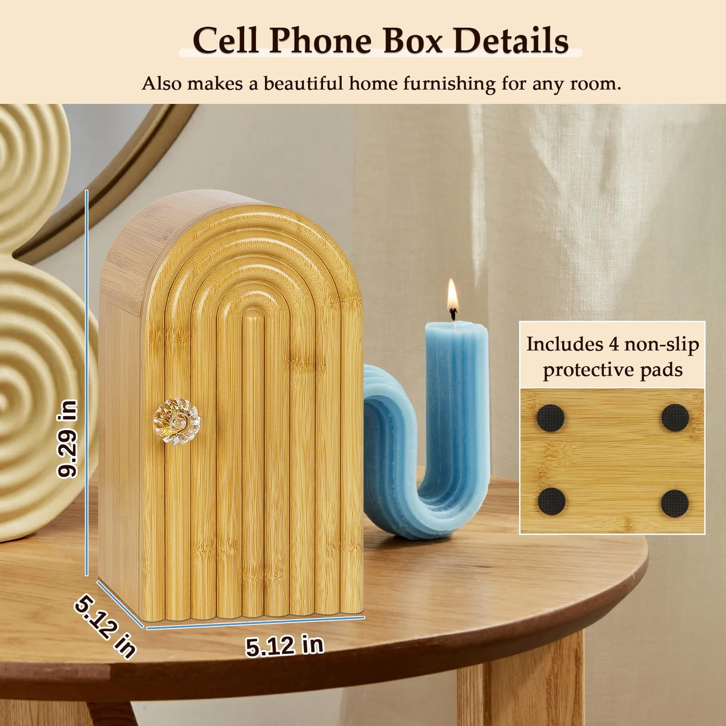 Lzttyee Phone Box for Family Time, Bamboo Cell Phone Jail, 3 Sections Hold 6 Phones, with Charging Holes, Phone Holder Self-Discipline Box, Help Kids