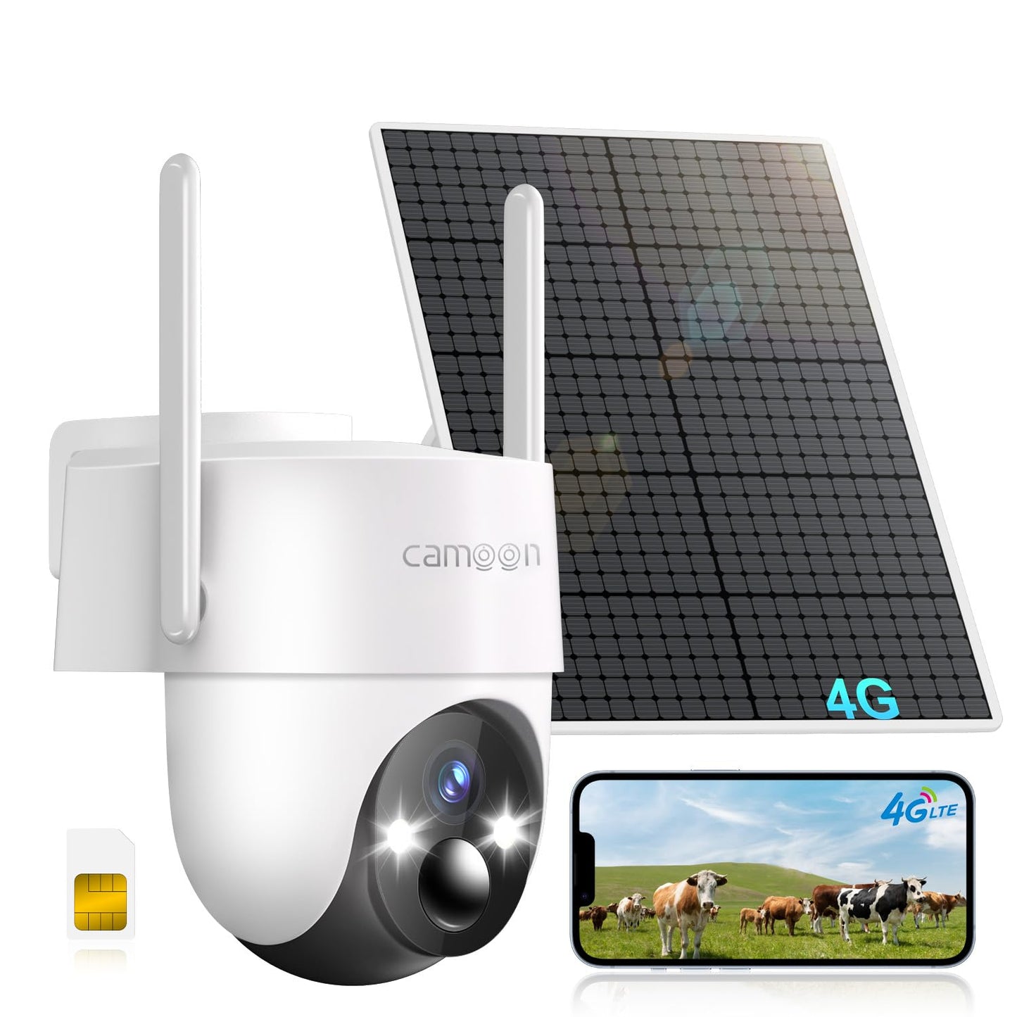4G LTE Cellular Solar Security Camera Wireless Outdoor, No WiFi Security Camera, 360° View, 2K Night Vision, PIR Detection, 2 Way Audio, Motion