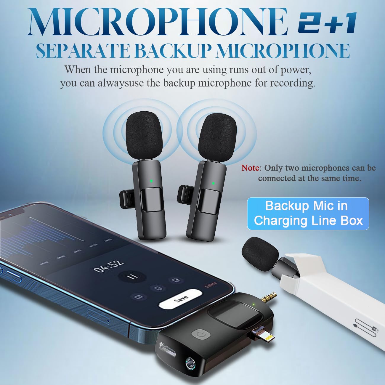 3 in 1 Wireless Lavalier Microphone for iPhone, iPad, Android, Camera,12-Hour Battery, mini Noise Reduction Recording Mic 2.4G Ultra-Low Delay