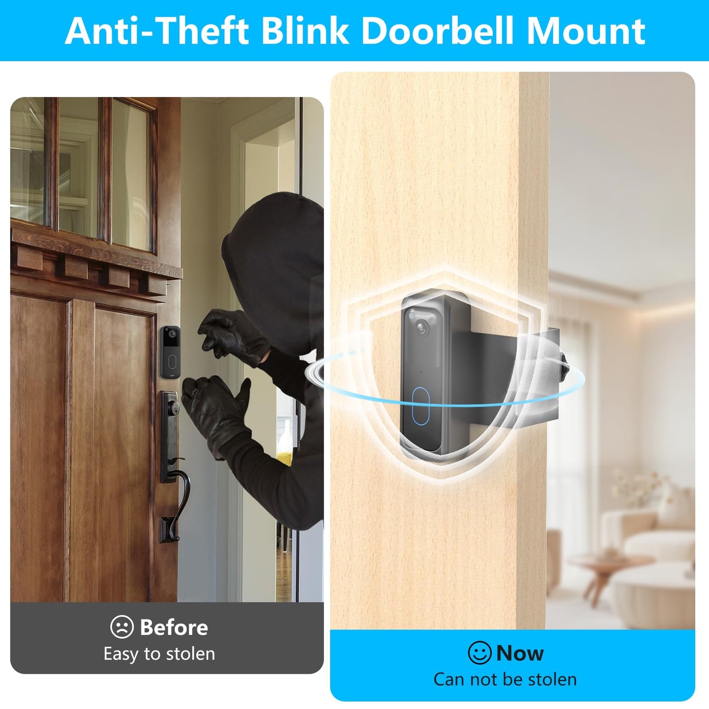 Blink Doorbell Mount, No-Drilling Anti-Theft Doorbell Mount Bracket for Blink Doorbell Camera(2nd Gen), Accessories for Apartments, Businesses, Not