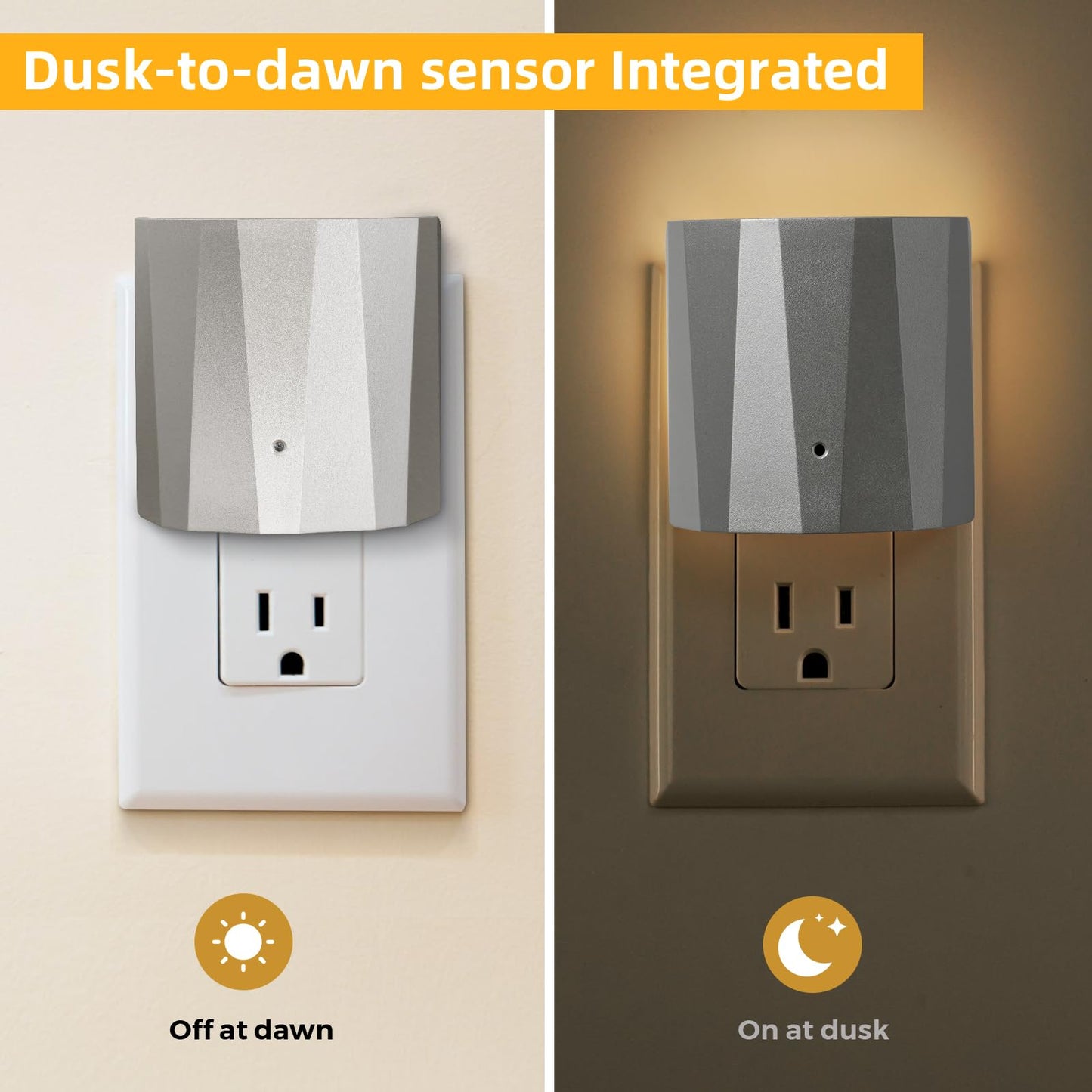 Dawnrise Plug in Night Lights for wall, Dawn to Dusk Night Light with 3000 K/5 Lm, Backlit Nightlights for Bedroom, Kids Room, Hallway, Living Room