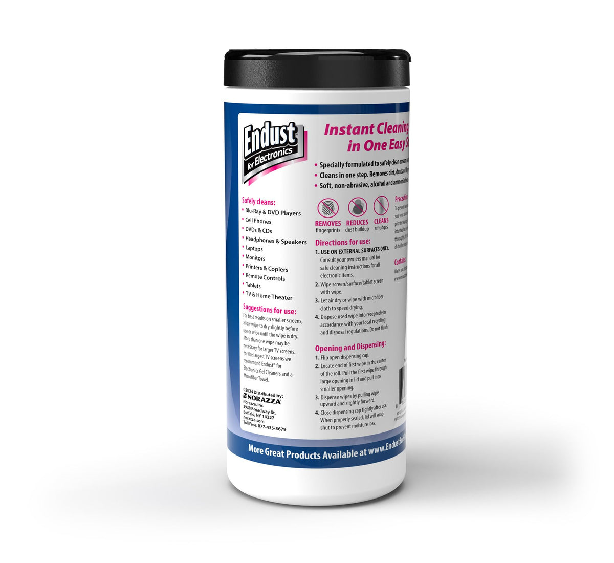 Endust For Electronics; Screen & Surface Cleaning Wipes, For TV, Phone, Computer Monitor, Laptop, Tablet, Pre-Moistened, Alcohol and Ammonia Free, 70 Count, 6 Pack (11506P6)