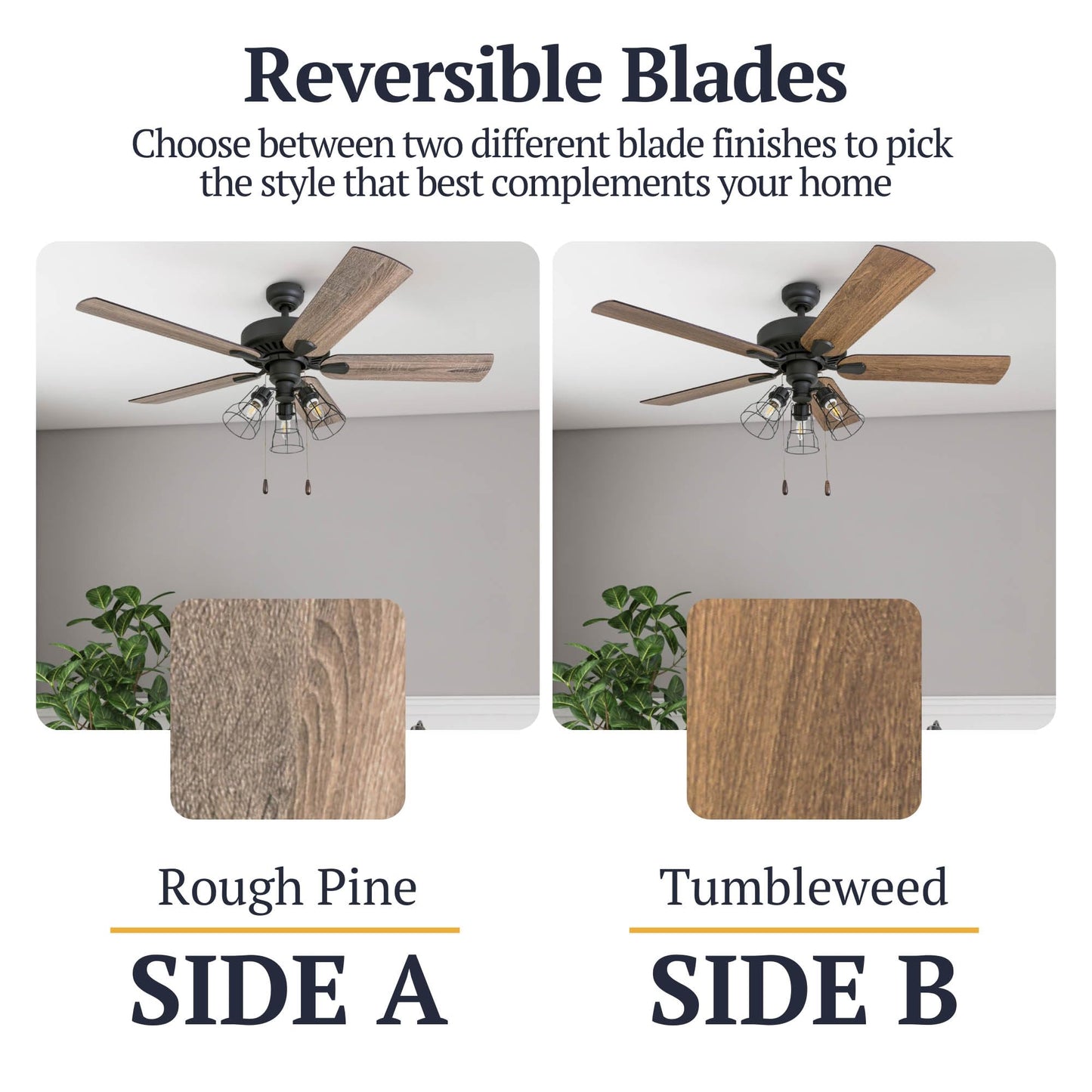 Prominence Home Inland Seas, 52 Inch Industrial Style LED Ceiling Fan with Light, Remote Control, Three Mounting Options, 5 Dual Finish Blades