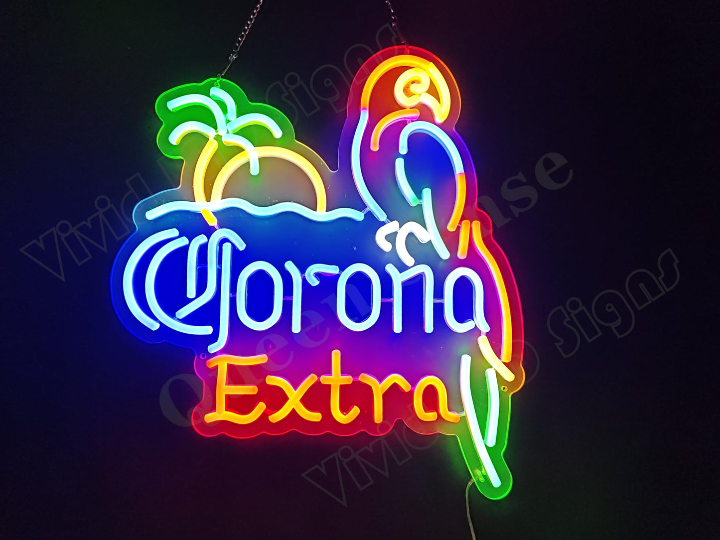 Queen Sense 16"x14" Coronas Extra Parrot LED Neon Sign for Wall Decor USB Powered Dimmable LED Lights Signs Man Cave Bar Pub Beer Art Gift BH700