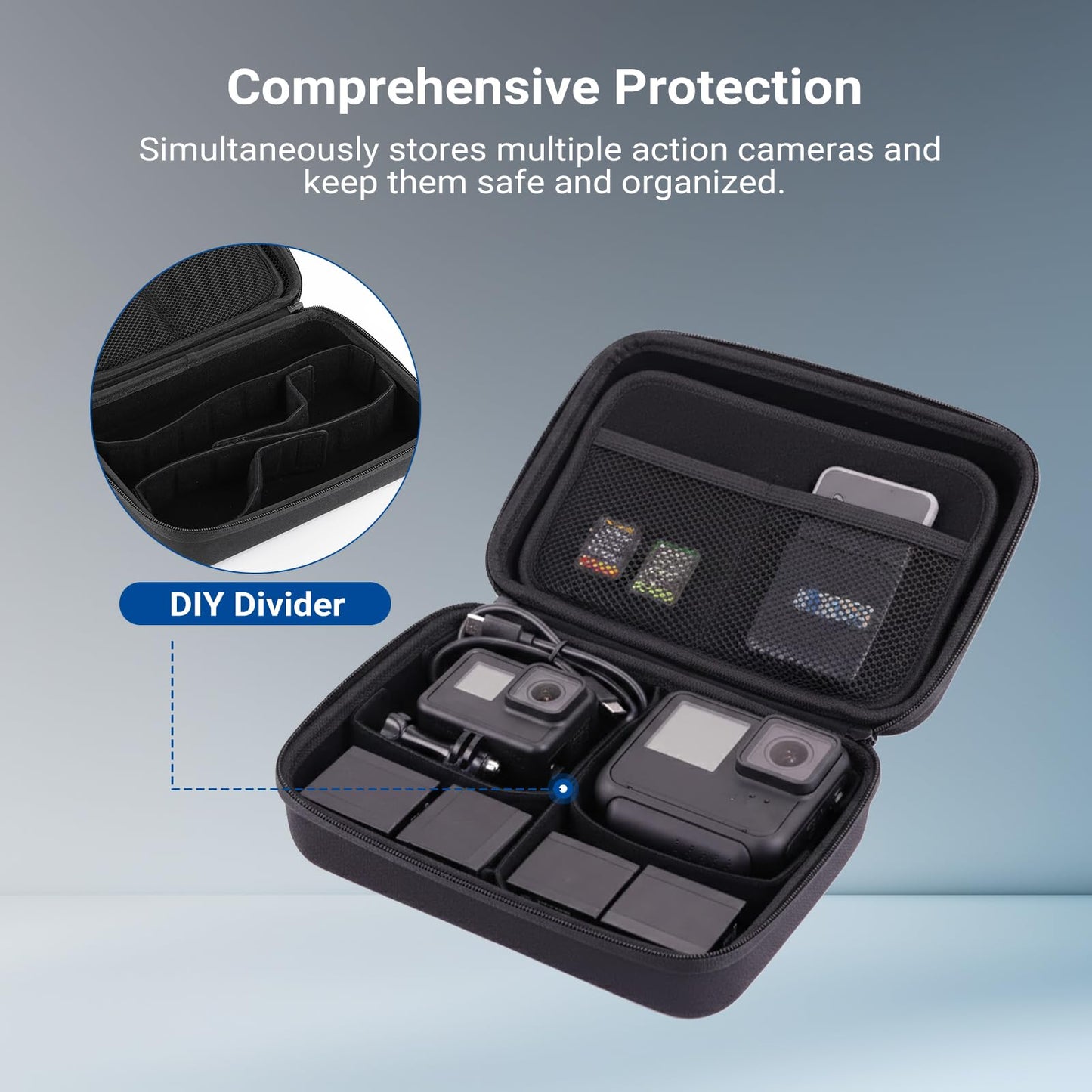 NEEWER Carrying Case for Action Camera & Accessories, Splashproof Protective Storage Bag with DIY Dividers & Mesh Pockets Compatible with GoPro DJI