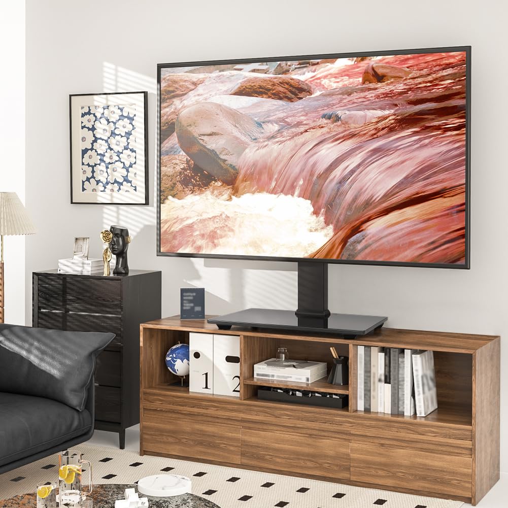 WKWKER Universal TV Stand for 13-32inch LED LCD Table Top Television Stand with 45 Degree Height Adjustable Swivel TV Stand Mount with Tempered Glass