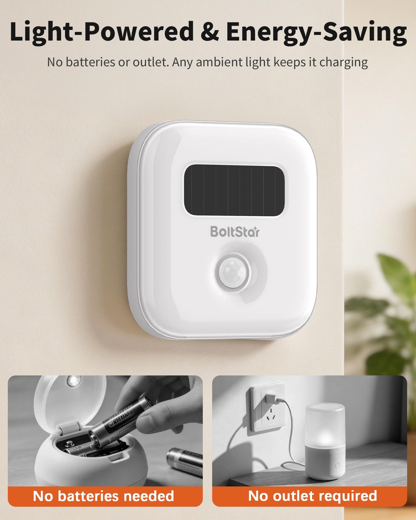 Magnetic Motion Sensor Night Light: Solar Night Light Indoor with No Plug Needed, Magnet Wall Mount or Tabletop, 3000K Warm White Automatic NightLight