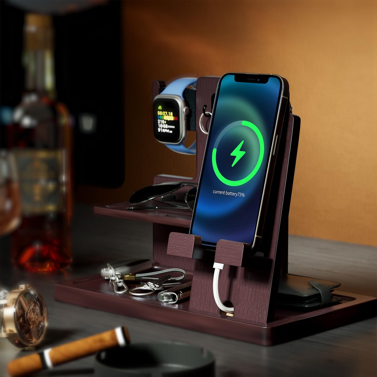 ProCase Gifts for Dad, Wood Phone Docking Station for Men, Dad Gifts From Daughter Son, Mens Nightstand Organizer, Anniversary Birthday Gifts for Dad