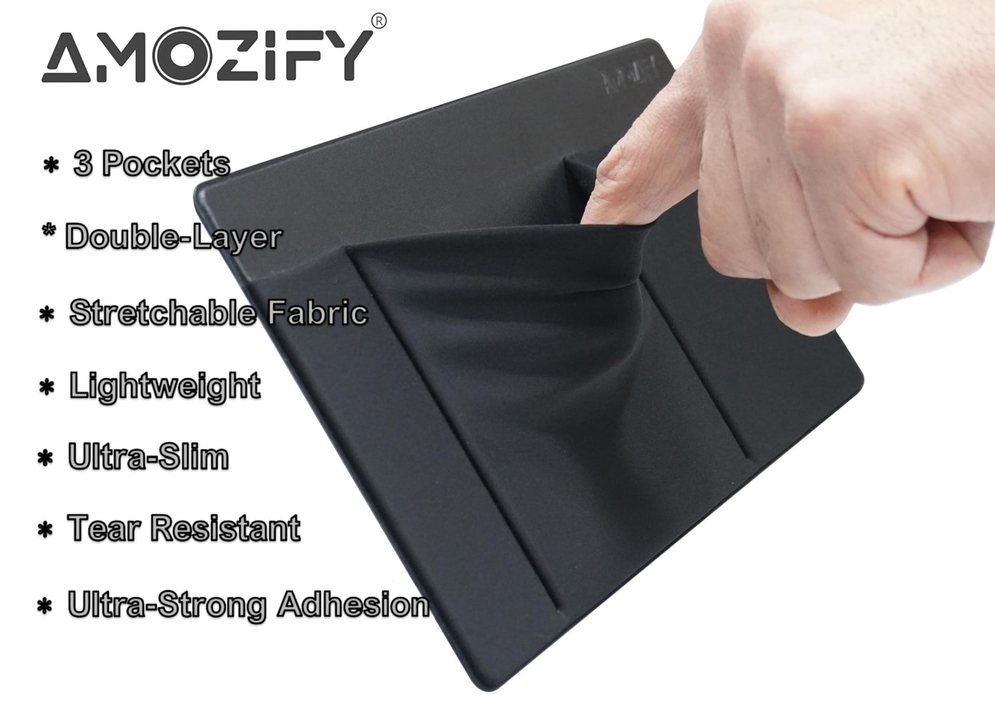 AMOZIFY® 3-Pocket Organizer, Mouse Holder for Laptop Stick On, Adhesive Pouch & External Hard Drive Sleeve, SSD Storage Case for MacBook, Reusable