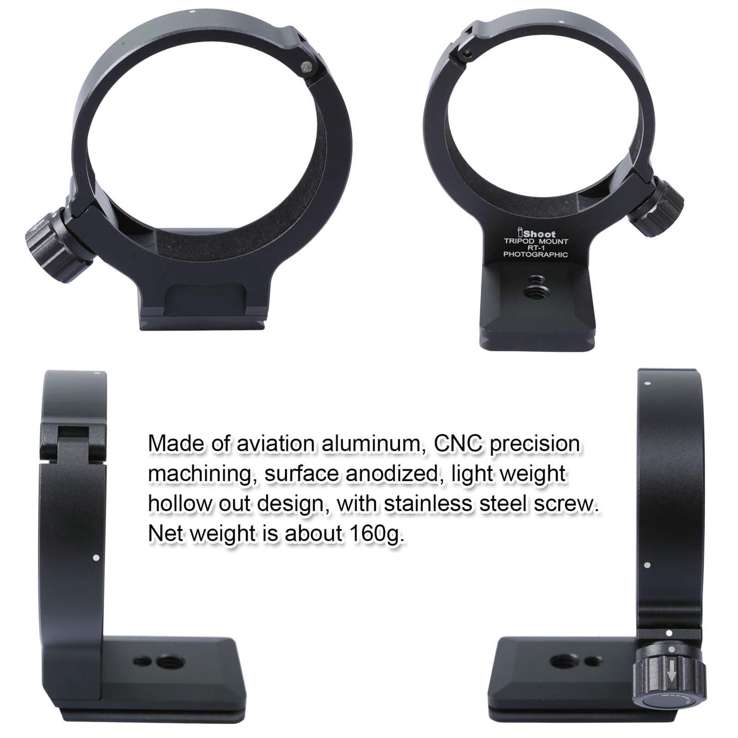iShoot Improved Lens Collar Tripod Mount Ring for Nikon RT-1 Nikkor AF-S 300mm F/4E PF ED VR & AF-S 70-200mm F/4G ED VR, Bottom Quick Release Plate