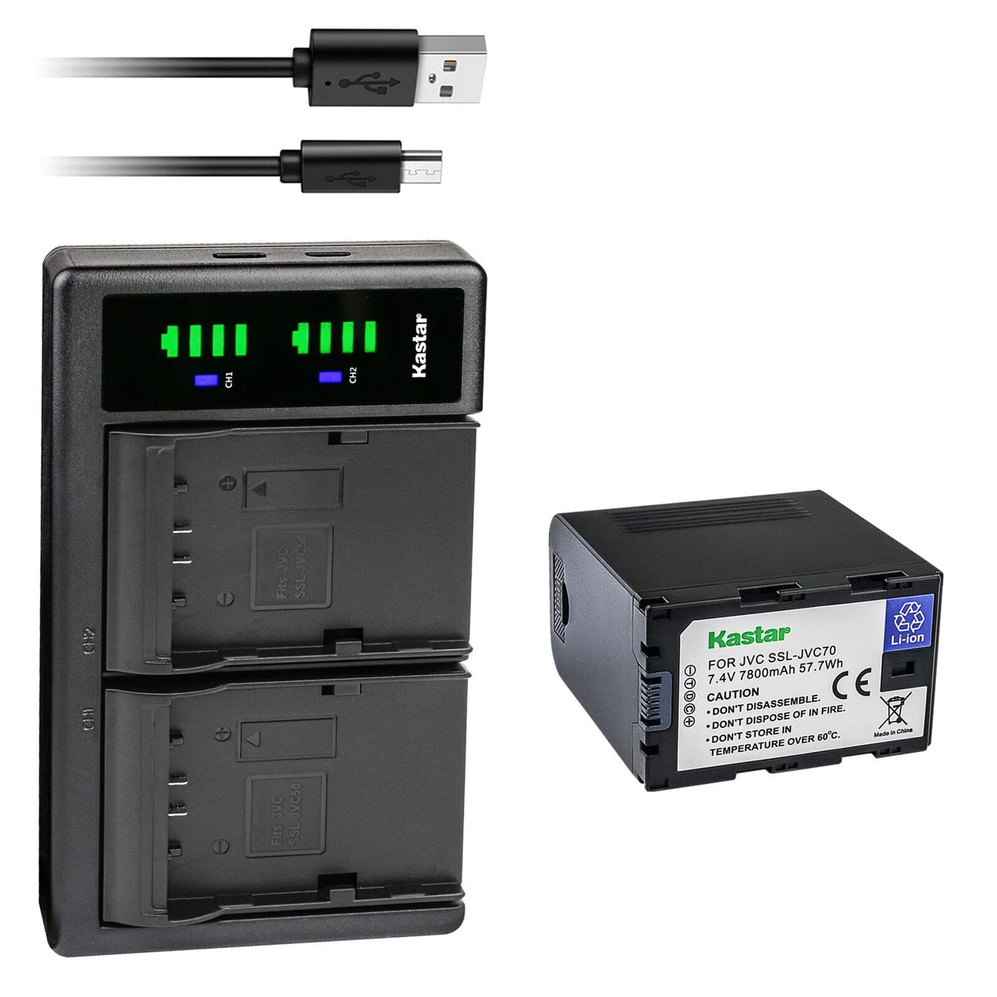 Kastar 1-Pack Battery and LTD2 USB Charger Replacement for JVC GY-HMQ10, GY-HMQ10E, GY-LS300, GY-LS300CHU, GY-HM200, GY-HM200U, GY-HM200HW