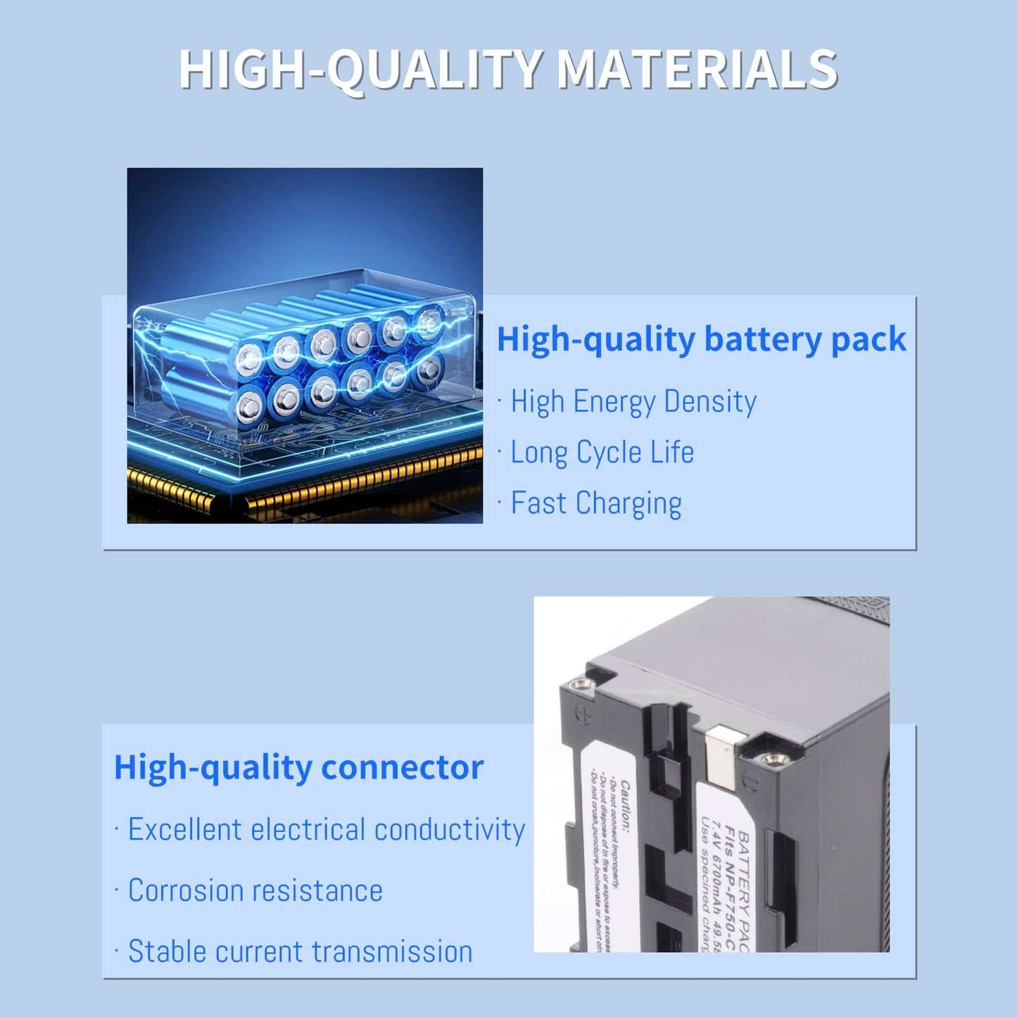 TZRONG 1 Pack NP-F750 6700mAh Battery Replacement of NP-F970 F960 F950 F770 F750 F570 F550, USB-C Fast Charging Rechargeable for LED Light, Camera