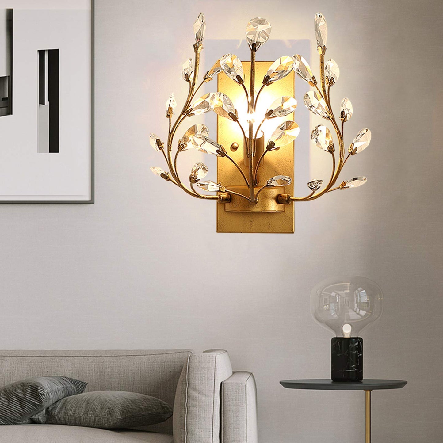 YIYIBYUS LED Golden Crystal Aisle Wall Lamp Lighting, Bedroom Lights Wall Sconce Fixtures Creative Retro Wrought Iron Candle for Dining Room Bathroom
