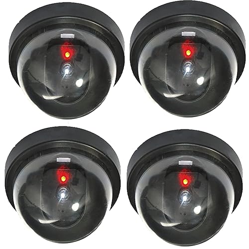 hosecurity (4 Pack Dummy Security Camera, Fake Security Dome Camera with Realistic Look, One Flash Red LED Light for Indoor and Outdoor Use