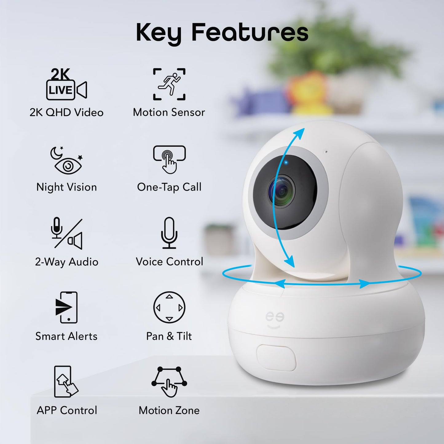 Geeni Sentinel Smart 2K Indoor Security Camera with Auto-Tracking - Dual-Band 2.4GHz & 5GHz WiFi, 2K HD Video, App & Voice Control, Motion Detection