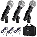 Pyle 3 Piece Professional Dynamic Microphone Kit Cardioid Unidirectional Vocal Handheld MIC with Hard Carry Case & Bag, Holder/Clip & 26ft XLR Audio