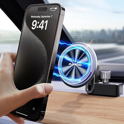 Marnana Phone Holder for Tesla Model 3/Y, for Magsafe Magnetic Universal Shock Absorption(6 Built-in Springs) Car Mount, 360 Degree Rotatable Phone