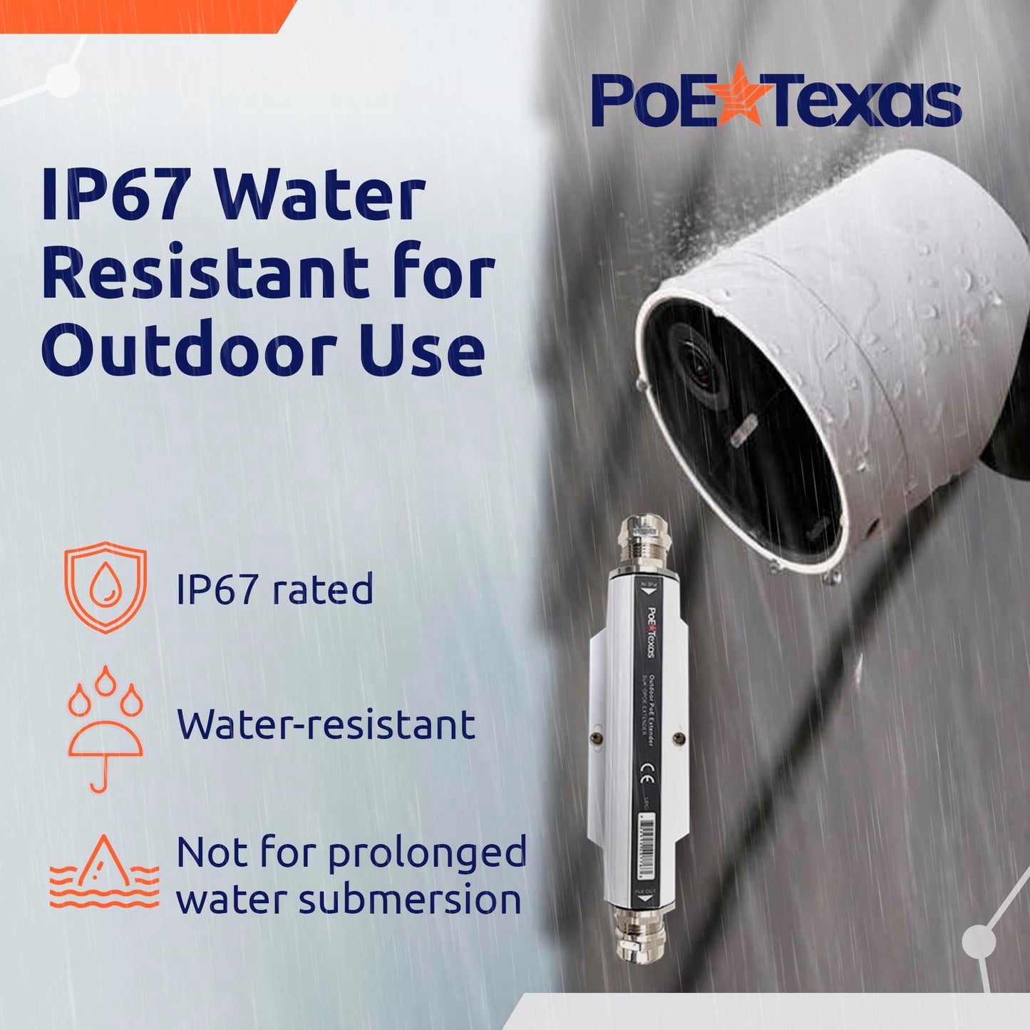 PoE Texas Outdoor PoE Extender - IP67 Waterproof Direct Burial Repeater - High-Speed Ethernet Booster Extends Power Gigabit Data Range up to 660'