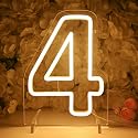 Planzo 4 Four Led Neon Sign Light 4th Four Years Old Birthday Baby Cave Backdrop Bedroom Desk Table Wall Sign Decor Banner Wedding Party Decor Gifts