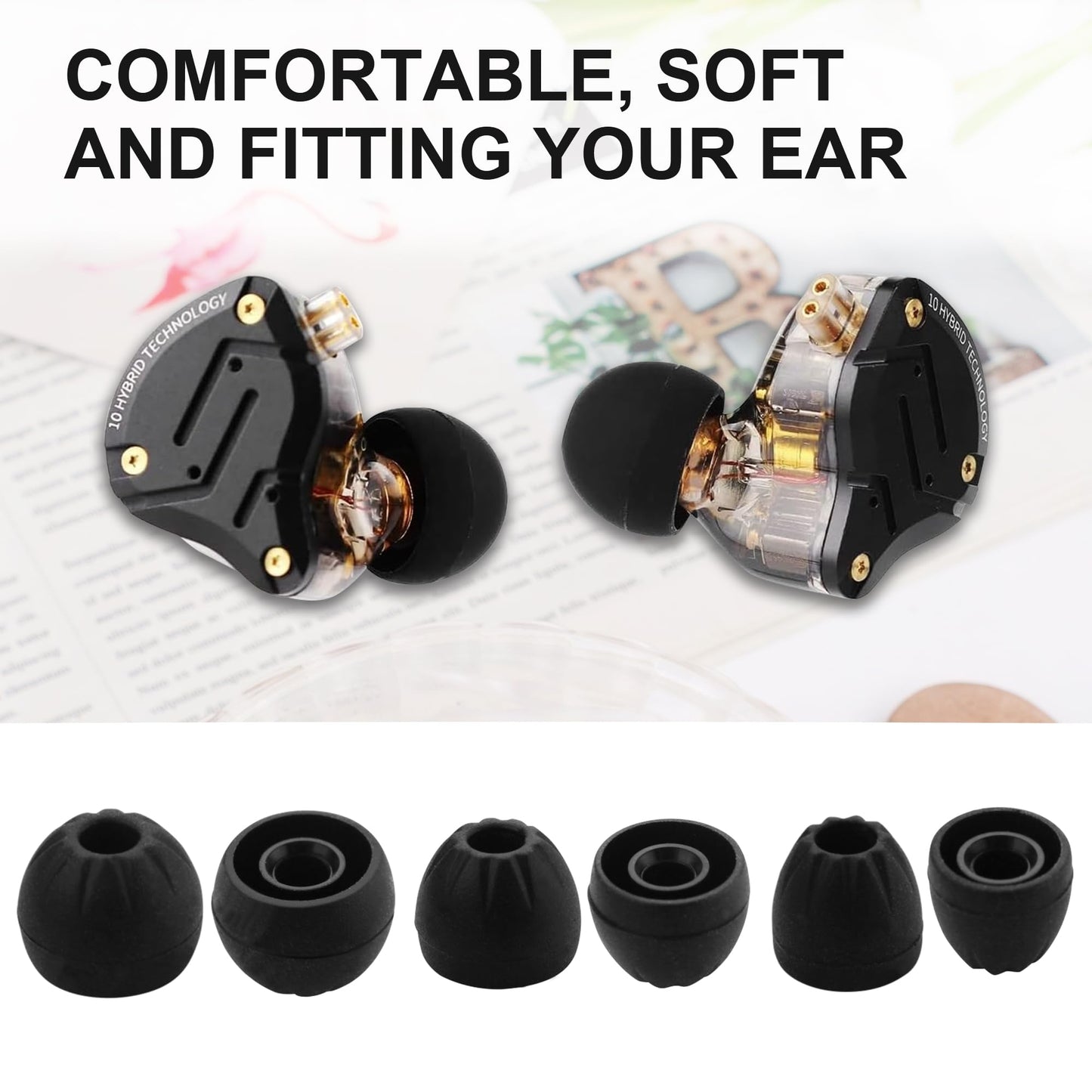 Replacement Ear Tips for KZ Headphone - 3 Pairs Silicone Eartips, Noise Isolation, for KZ All Series, for KZ ZSN, ZST, ZS10 Pro, EDX, DQ6, ZSX, AS10