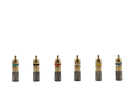 Legrand - OnQ RG6 Compression Quad Shield Connector, RCA Plug, Male to Male Coaxial Cable, Gold Connector, AC300410 , 10 Pack