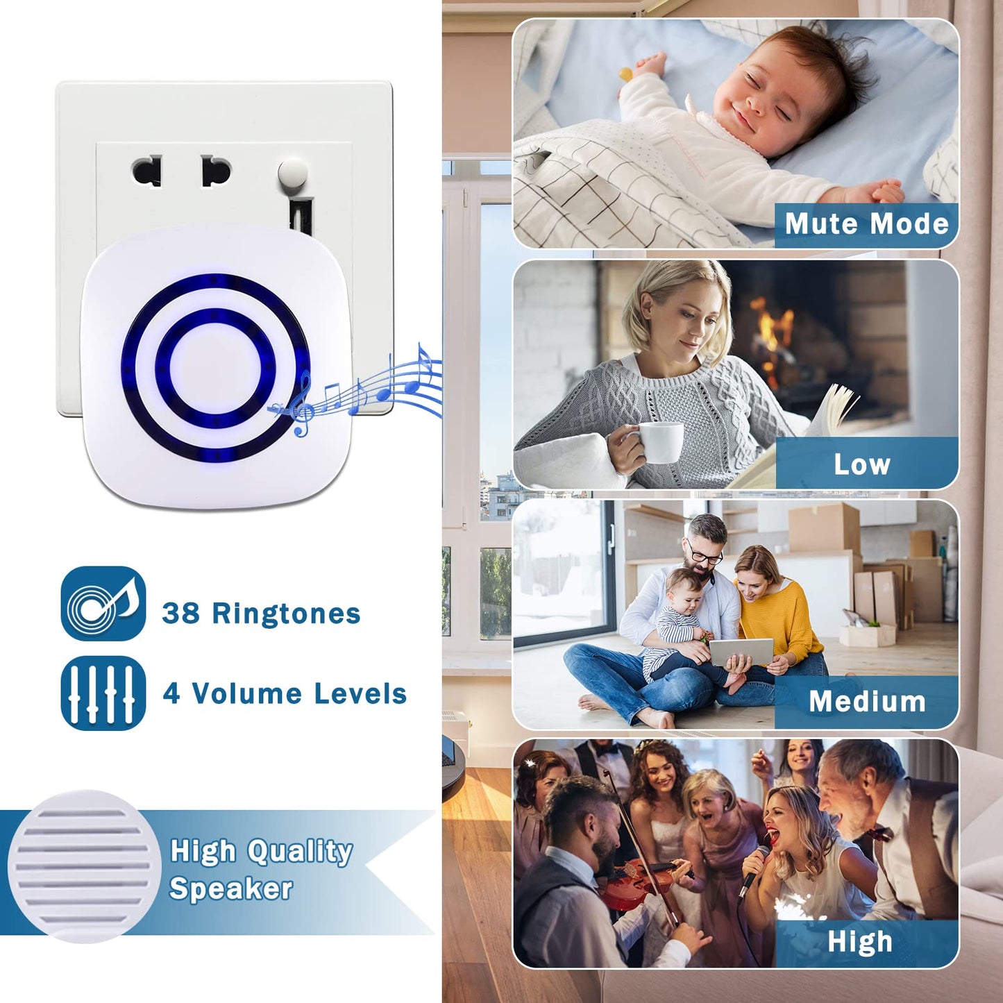 Seanme Motion Sensor Alarm, Wireless Driveway Alarm, Home Security Business Detect Alert with 4 Sensor and 1 Receiver,38 Chime Tunes - LED Indicators