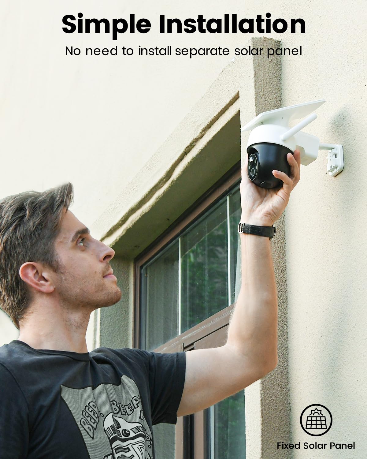 AOSU Solar Camera Security Outdoor - 100% Wire-Free Security Cameras Wireless Outdoor for Home Surveillance with Fixed Solar Panel, 360° Panoramic
