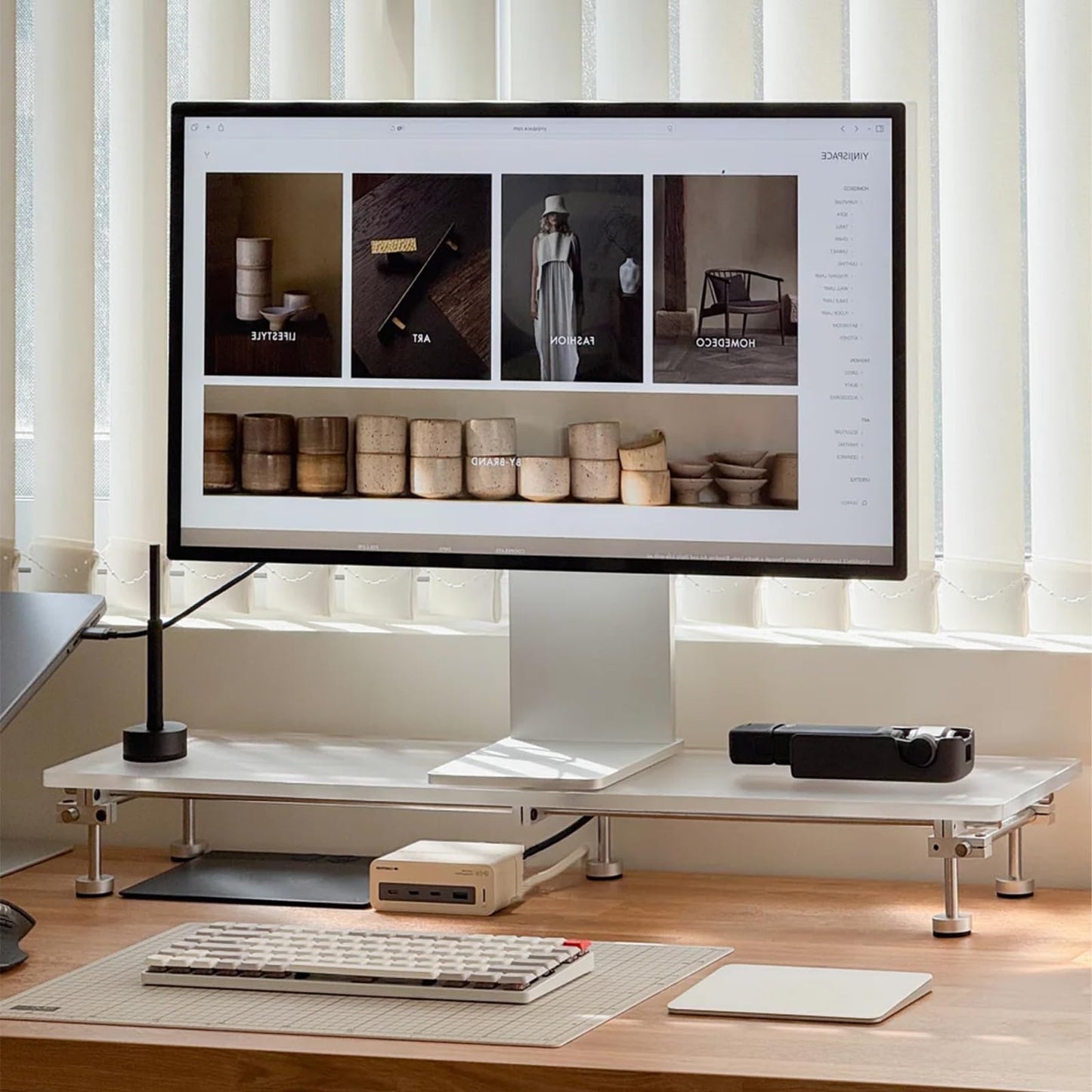 JIWINNER Desk Organizer and Accessories, Computer Monitor Stand for Desk, 31.5" Diy Acrylic Monitor Riser for Desk Accessories