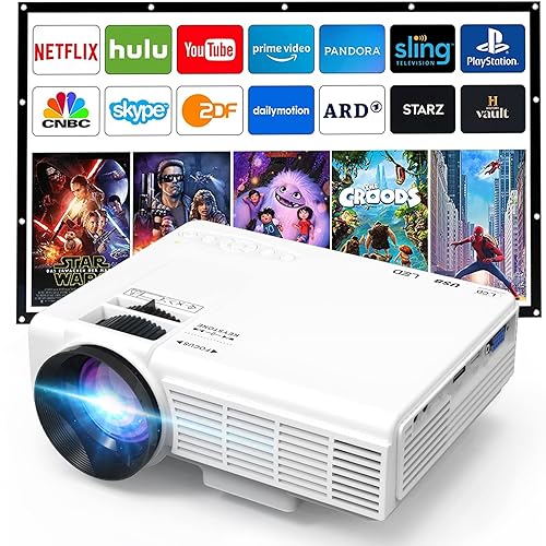 Mini Projector, 1080P Full HD Supported, Portable Movie Home Theater Projector Compatible with TV Stick Smartphone & Tablet PC HDMI USB AV TF