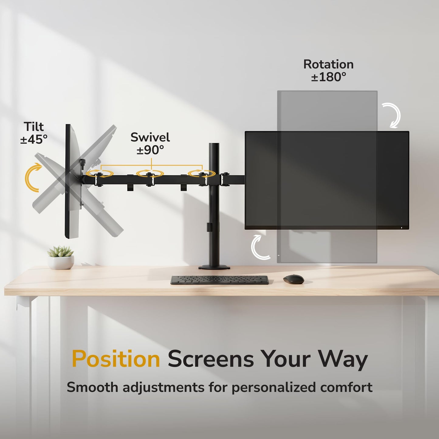 Mount-It! Dual Monitor Stand, Full Motion Desk Mount for 2 Screens up to 32” and 19.8 lbs Each, Tilt Swivel Rotate, VESA 75x75 & 100x100, Adjustable