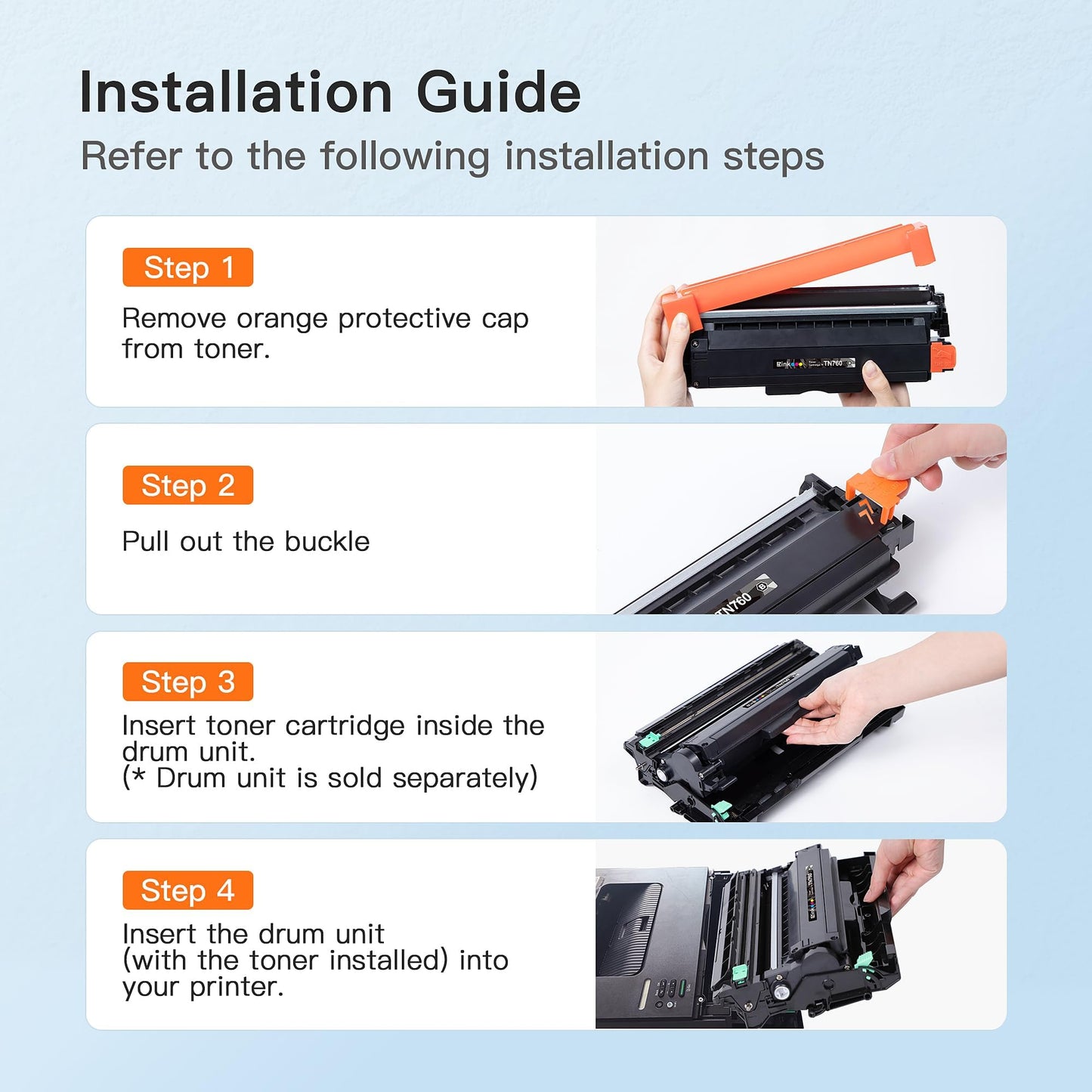 E-Z Ink TN760 Toner Cartridge and DR730 Drum Unit Compatible for Brother TN-760 TN730 DR 730 to Use with MFC-L2710DW MFC-L2750DW HL-L2370DW