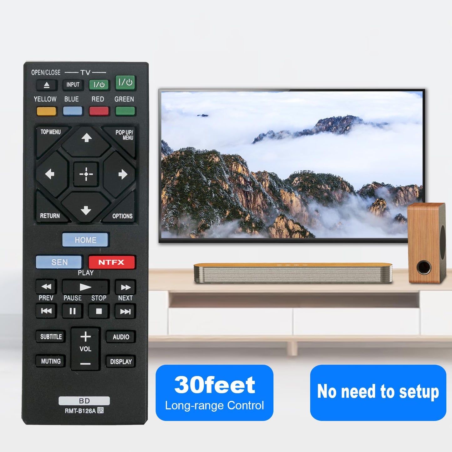 Replaced Blue Ray Remote fit for Sony Blu-Ray Disc DVD Player RMT-B126A BDPBX620 BDP-S1200 BDPS1200 BDP-S2200 BDP-S5200 BDPS5200 BDP-S5200/D BDPS5200D