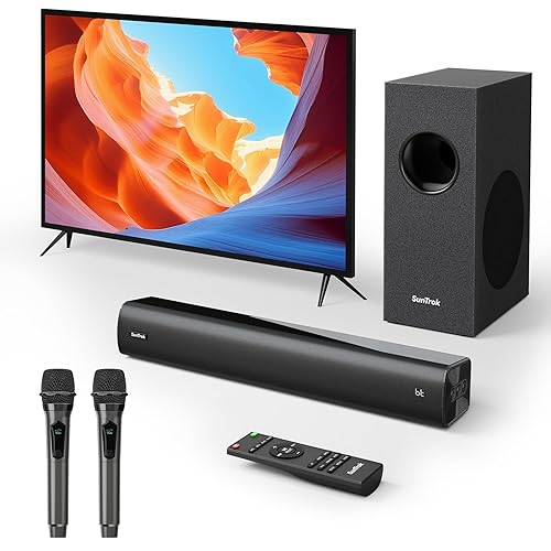 Sound Bar for Smart TV, Karaoke Sound Bar with Wireless Microphones, 2.1CH Soundbar with Subwoofer, BT 5.3 Surround Sound System for TV, Home Theater