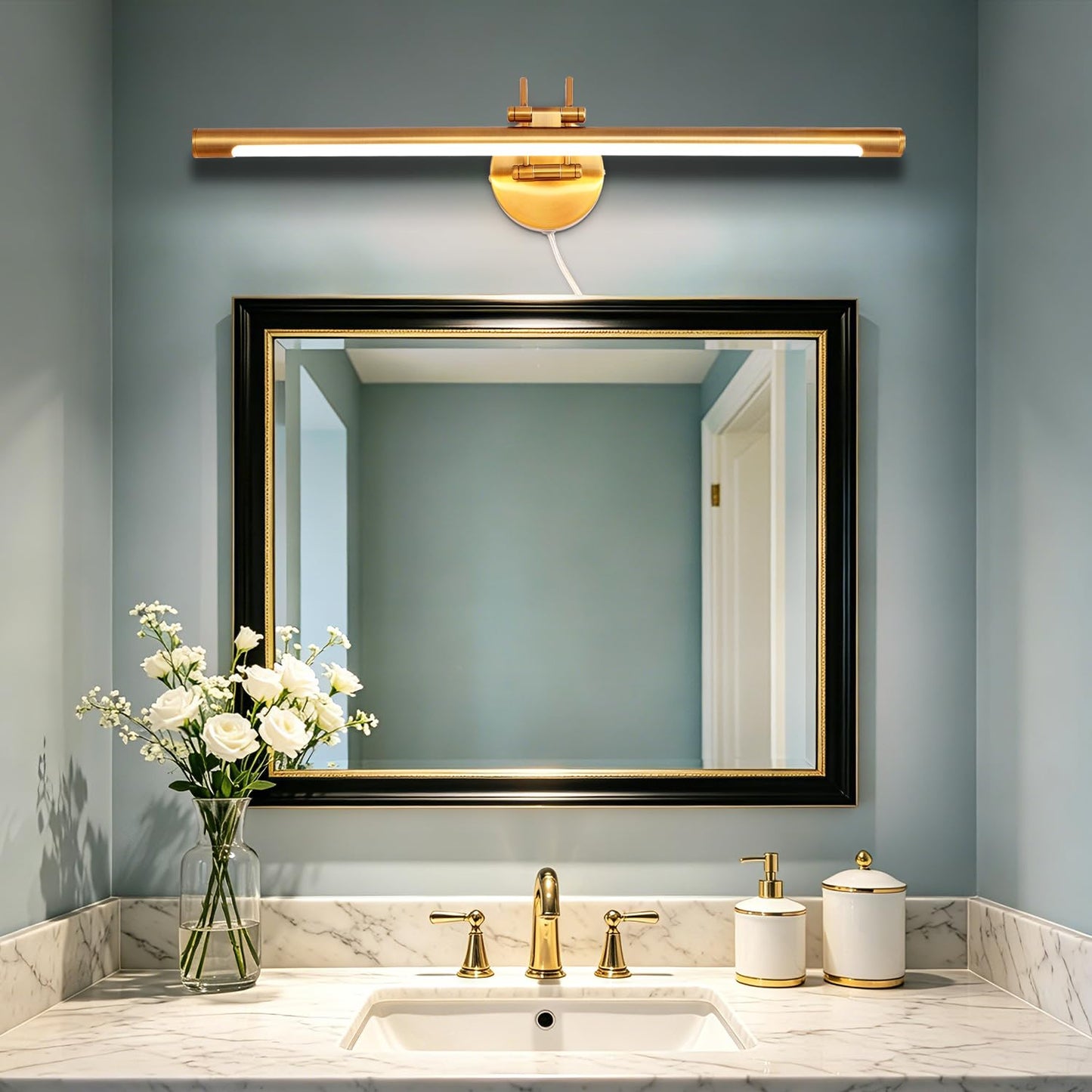 MantoLite 24'' Picture Lights for Wall,Vanity Lights for Bathroom,Plug-in or Hardwired,12W 3000K LED Modern Bathroom Lighting Fixtures Over Mirror