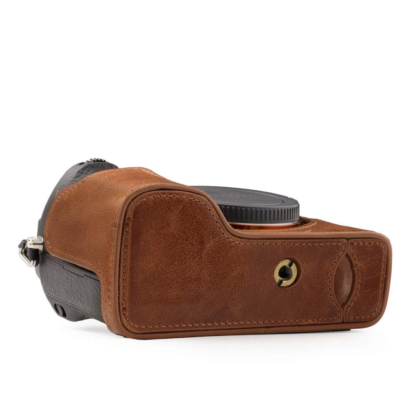 MegaGear MG1244 Sony Alpha A7RIII, A9, A7III Ever Ready Genuine Leather Camera Half Case and Strap - Brown