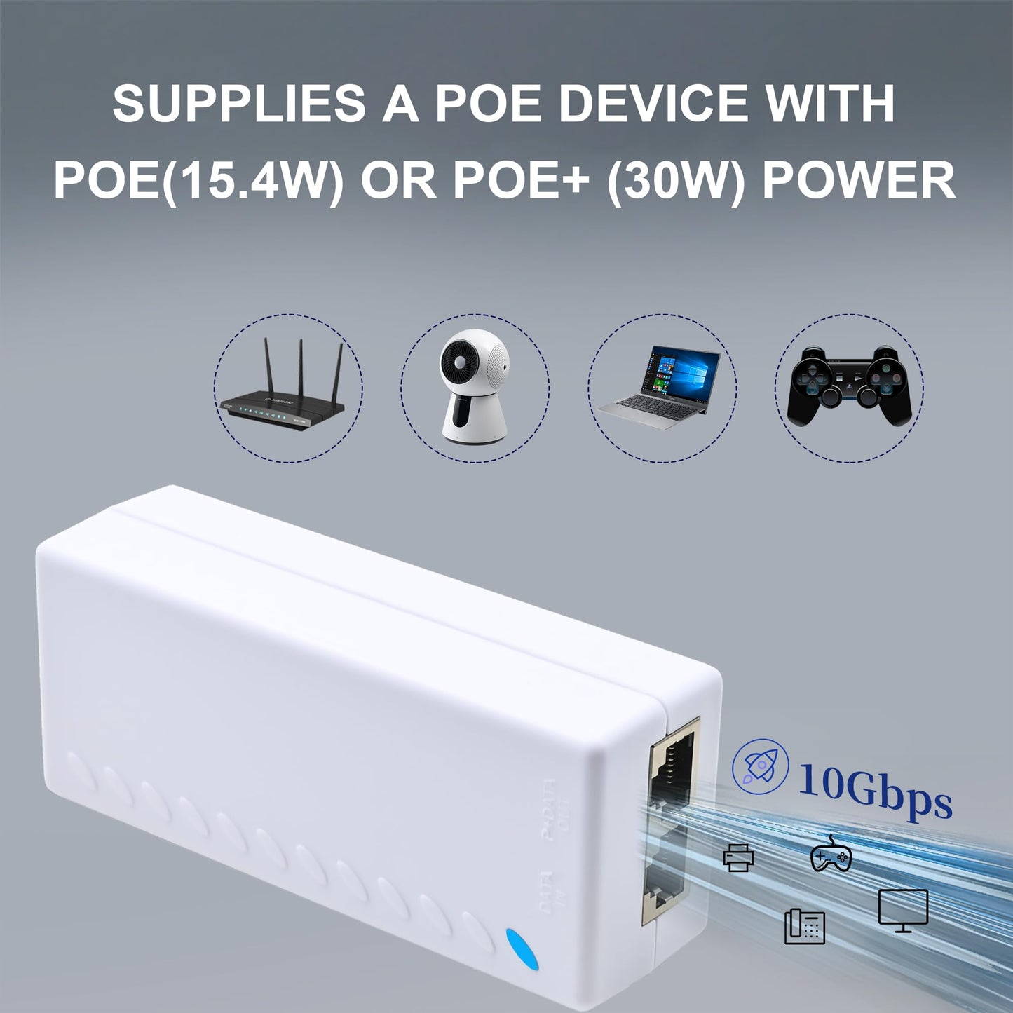 ThePoEstore 10Gbps PoE+ Injector - Powerline Network Adapter, 30W