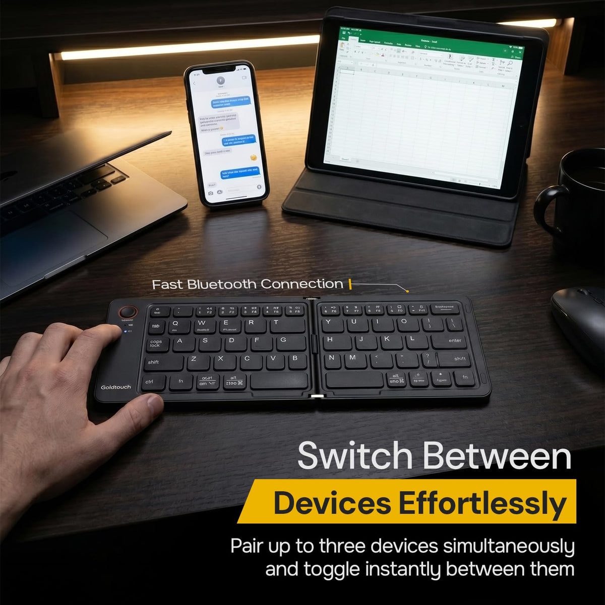 Goldtouch Peapod Mini Bluetooth Keyboard, Foldable, Classic, 1 Count