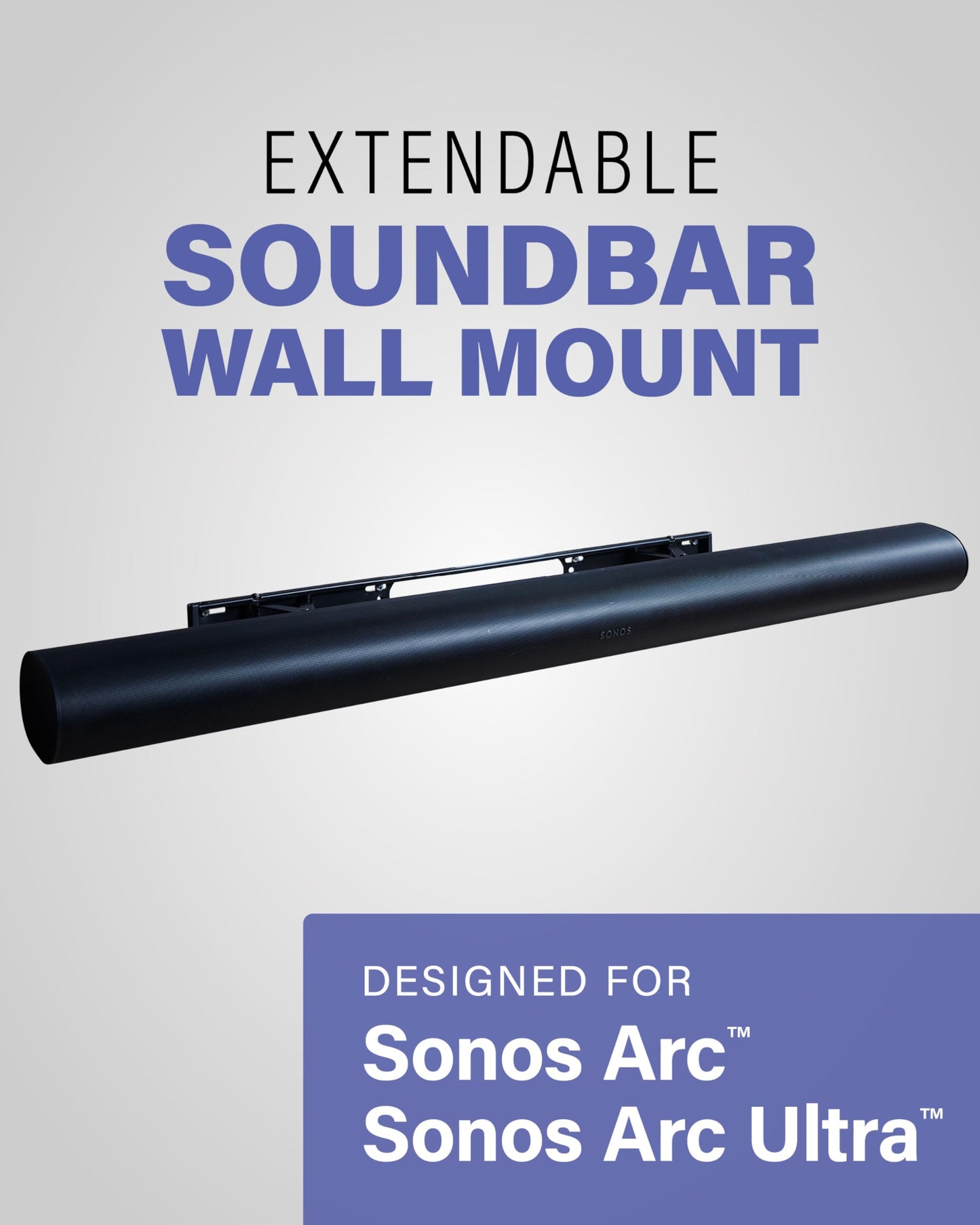SANUS Extendable Soundbar Wall Mount for Sonos Arc & Sonos Arc Ultra Soundbar - 5” Depth Adjustment Optimized for Dolby Atmos - Black Speaker Mount
