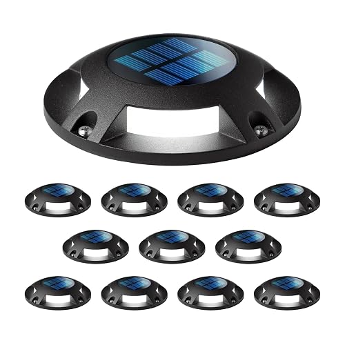 Home Zone 12 Packs Outdoor Solar Deck Light, Black, 120 Lumens Total, Waterproof, Dusk to Dawn, Aluminum Plastic Case for Decor Fence Step Pathway