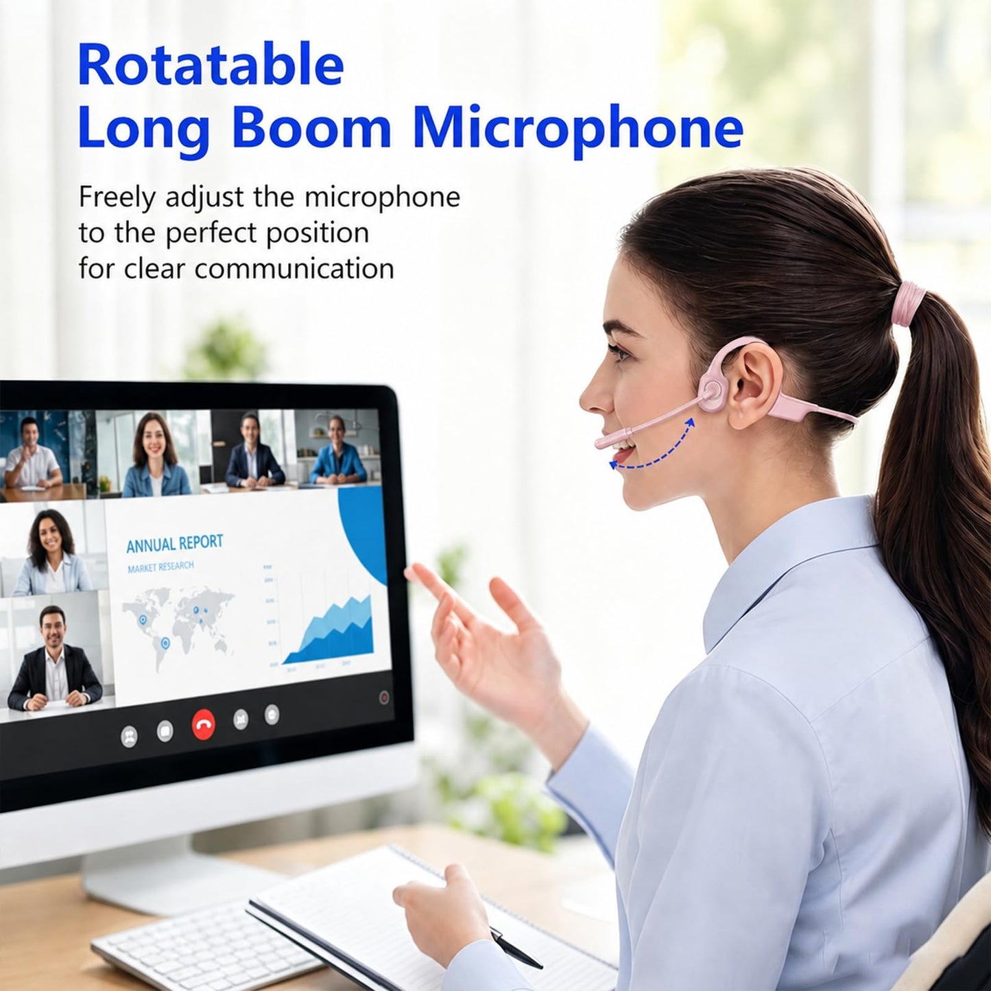 Open-Ear Headphones with Noise-Canceling Mic, Bone Conduction Headphones
