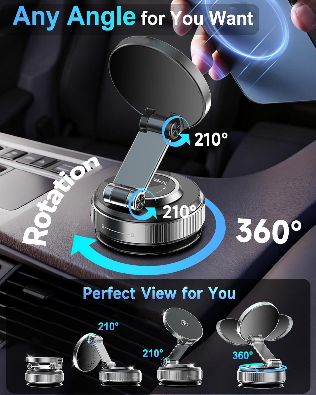 Vacuum Magnetic Car Phone Holder 360° Strongest 120LBS Ultra Suction Cup Phone Mount for MagSafe Dashboard Cell Phone Holders for Your Car/Gym/Mirror