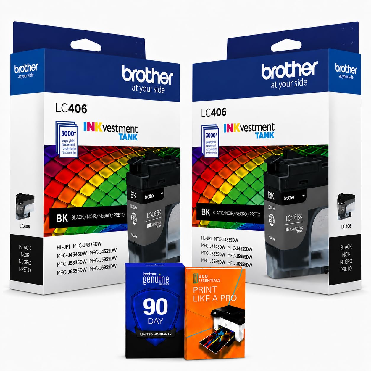 Brother Genuine LC406 Black 2-Pack Standard Yield Ink Cartridge for MFC-J4335DW, MFC-J4345DW XL, MFC-J4535DW, MFC-J5855DW, MFC-J6555DW Bundle