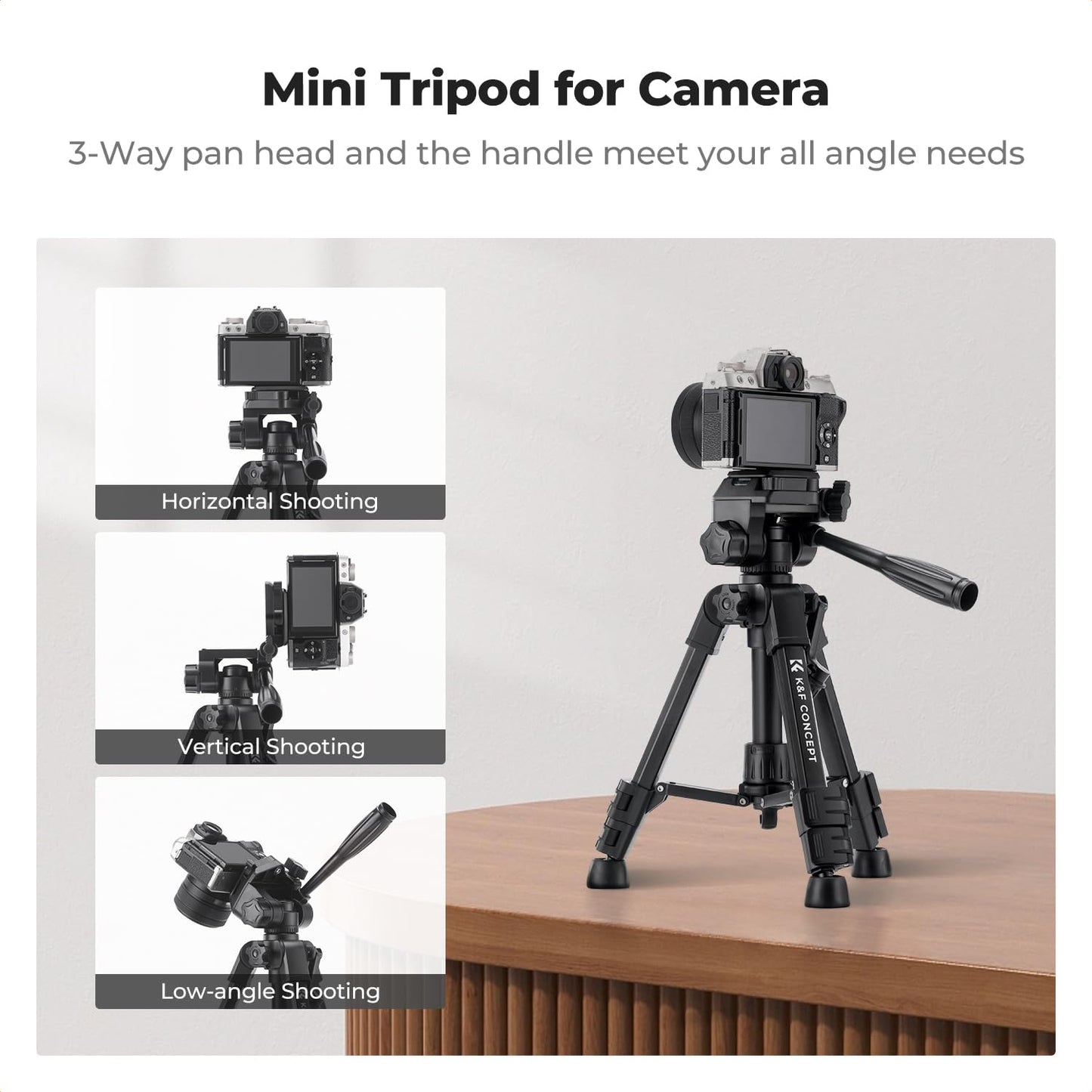 K&F CONCEPT Mini Desk Tripod for Camera, 25" Aluminum Tabletop Cellphone Video Tripods with Remote Control, Portable Small Tripod for DSLR Cameras