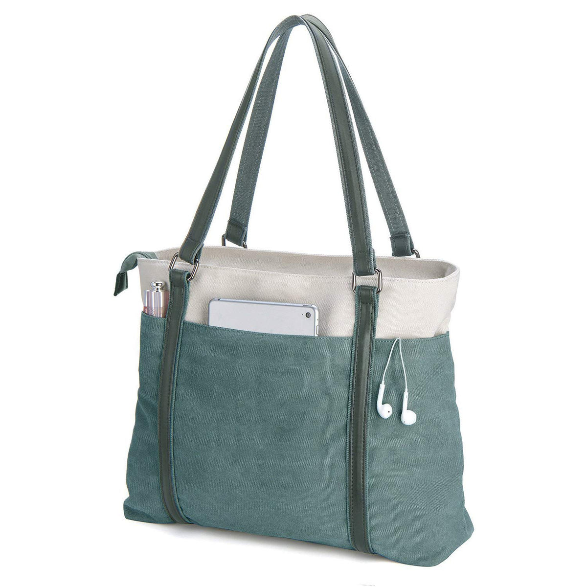 Laptop Tote Bag for Women, 15.6 Inch Work Bag with Laptop Compartment and Zipper, Canvas Computer Tote for Teacher, Office, Travel, Business, Carry On